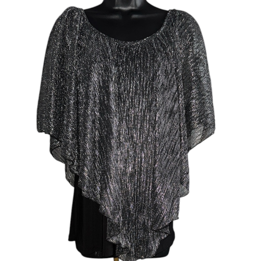 Sheer Silver/Black Poncho Shrug with Flowing Silhouette-  Size 14/16